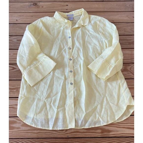 Chico's Tops - Chico’s Button up 3/4 Sleeve Top Size 2/US Large Women’s Yellow